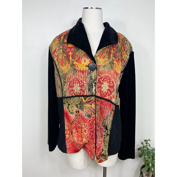 Coldwater Creek Womens Velour Patchwork Lace Paneled Jacket - Picture 1 of 14